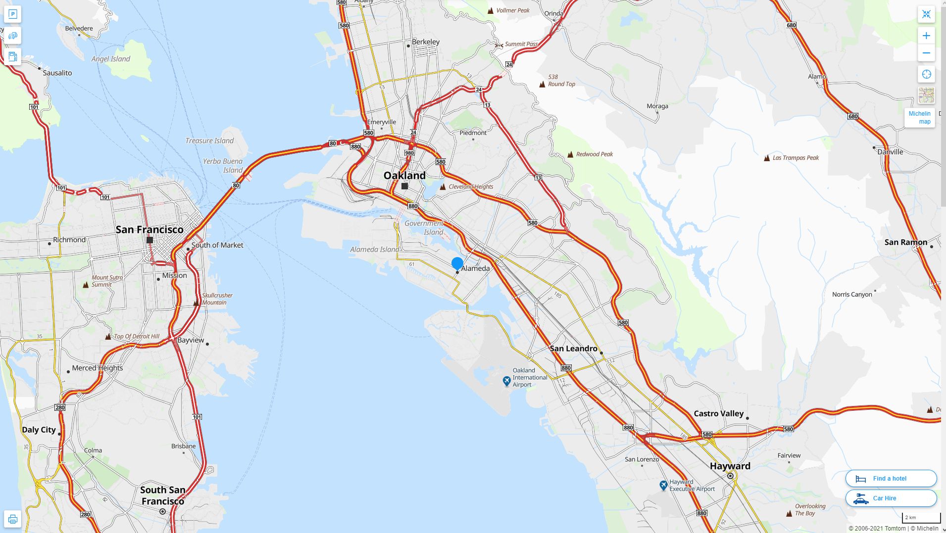 Alameda California Highway and Road Map
